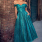 Off Shoulder Glitter A-Line Tea Length Gown by Ladivine CD870 - Special Occasion