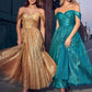 Off Shoulder Glitter A-Line Tea Length Gown by Ladivine CD870 - Special Occasion