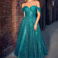 Off Shoulder Glitter A-Line Tea Length Gown by Ladivine CD870 - Special Occasion