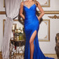 Fitted Satin Corset Slit Gown By Ladivine CD888 - Women Evening Formal Gown - Special Occasion