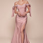 Off the Shoulder Fitted Stretch Jersey Dress by Cinderella Divine CD943C - Curves