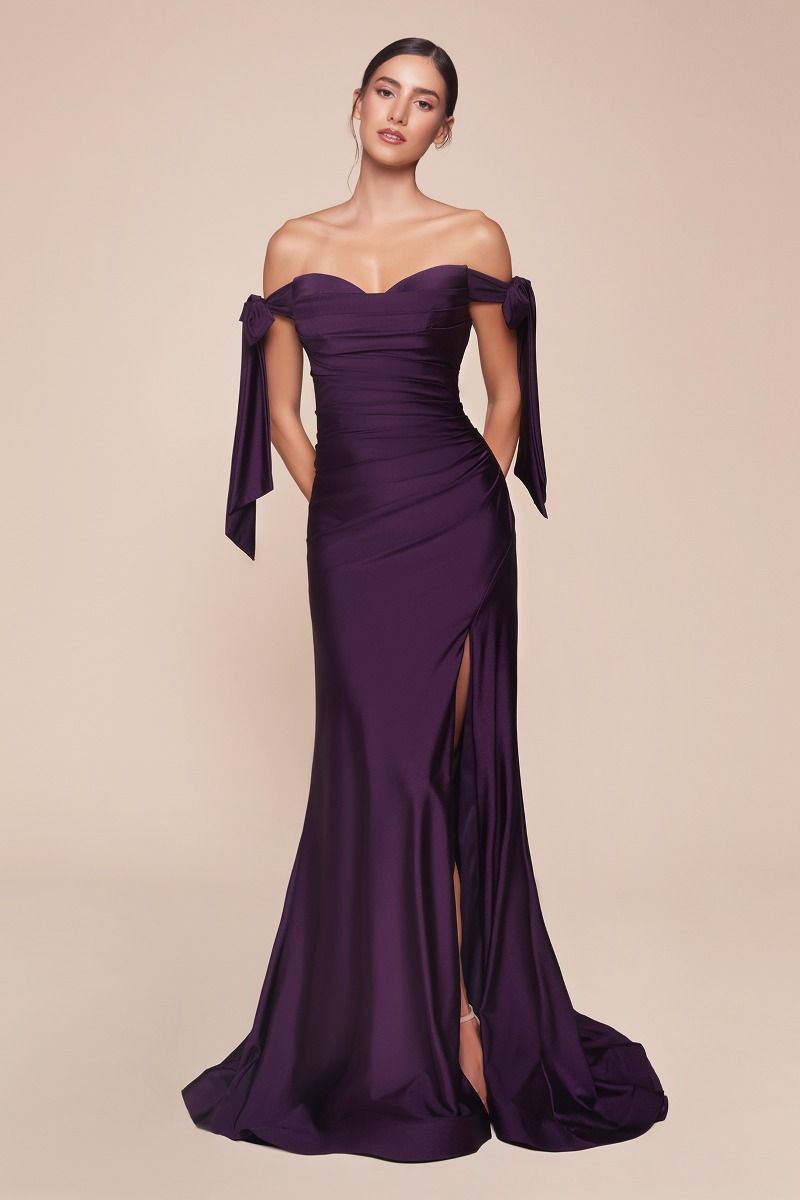 Off the Shoulder Fitted Stretch Jersey Dress by Cinderella Divine CD943C - Curves