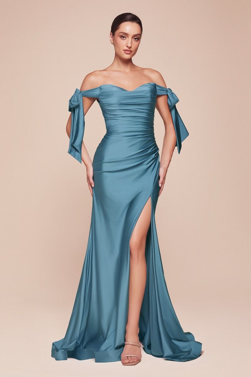 Off the Shoulder Fitted Stretch Jersey Dress by Cinderella Divine CD943 - Special Occasion