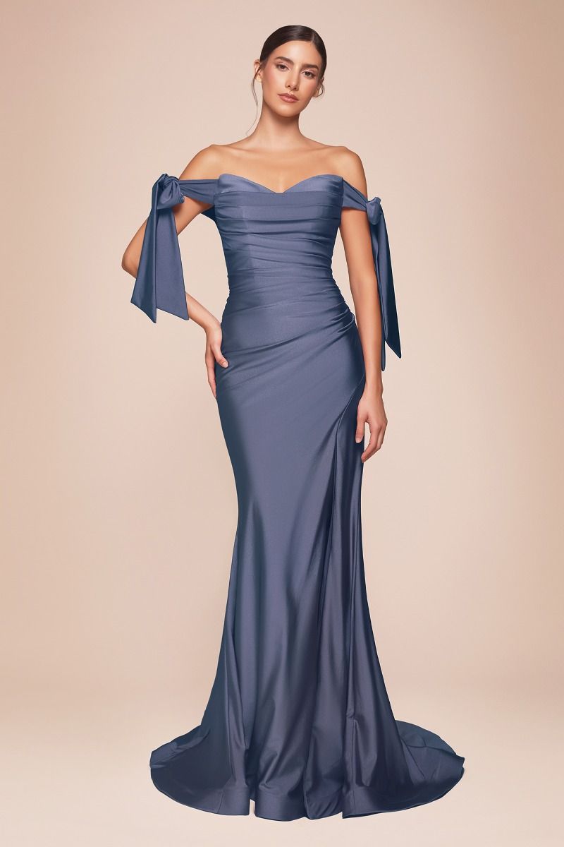 Off the Shoulder Fitted Stretch Jersey Dress by Cinderella Divine CD943C - Curves