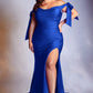 Off the Shoulder Fitted Stretch Jersey Dress by Cinderella Divine CD943C - Curves