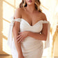 Off the Shoulder Tie Sleeve Pleated Mermaid Bridal Gown by Cinderella Divine - CD944WC