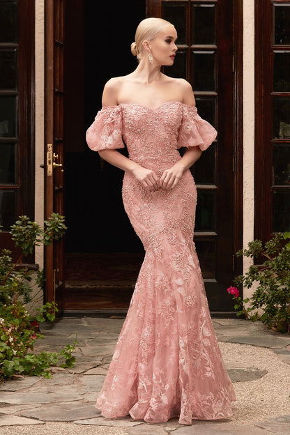 Off The Shoulder Mermaid Gown by Ladivine CD959B - Special Occasion
