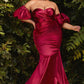 Satin Gown With Puff Sleeve by Cinderella Divine CD983C - Curves