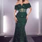 Off the Shoulder Sequin Sheer Bodice Mermaid Gown by Cinderella Divine CD985 - Special Occasion