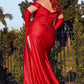 Off The Shoulder Glitter Satin Slit Gown By Ladivine CD988C - Women Evening Formal Gown - Curves