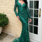 Long Sleeve Glitter Slit Gown By Ladivine CD989 - Women Evening Formal Gown - Special Occasion/Curves