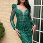 Long Sleeve Glitter Slit Gown By Ladivine CD989 - Women Evening Formal Gown - Special Occasion/Curves