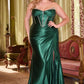 Embellished Strapless Satin V-Neckline Gown by Cinderella Divine CDS423C - Curves