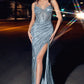 Linear V-Neckline Leg Slit Gown by Cinderella Divine CDS430 - Special Occasion