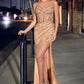 Linear V-Neckline Leg Slit Gown by Cinderella Divine CDS430 - Special Occasion