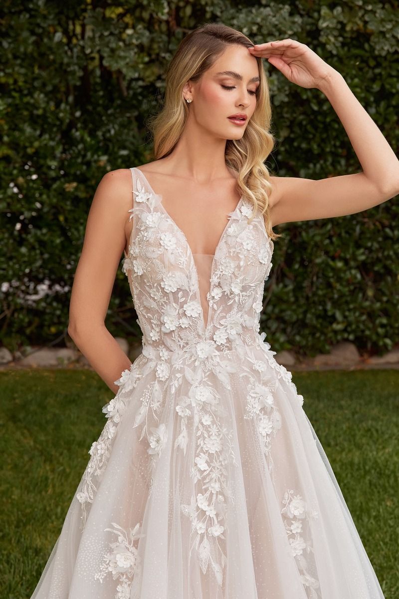 3D Flowers Lace A-Line Bridal Gown by Ladivine CDS436W