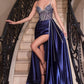 Fitted Satin Sweetheart Neckline Leg Slit Gown By Ladivine CDS440 - Special Occasion