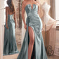 Fitted Satin Strapless Leg Slit Gown By Ladivine CDS441 - Women Evening Formal Gown - Special Occasion
