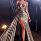 Fitted Satin Strapless Leg Slit Gown By Ladivine CDS441 - Women Evening Formal Gown - Special Occasion