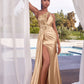 Embellished One Shoulder Leg Slit Gown By Ladivine CDS454 - Women Evening Formal Gown - Special Occasion