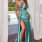 Embellished One Shoulder Leg Slit Gown By Ladivine CDS454 - Women Evening Formal Gown - Special Occasion