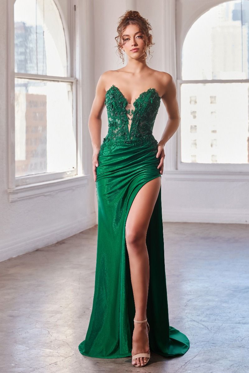 Strapless Fitted Lace Sheath Leg Slit Gown by Cinderella Divine CDS465 –  Ariststyles