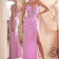Strapless Fitted Lace Sheath Leg Slit Gown by Cinderella Divine CDS465 - Special Occasion