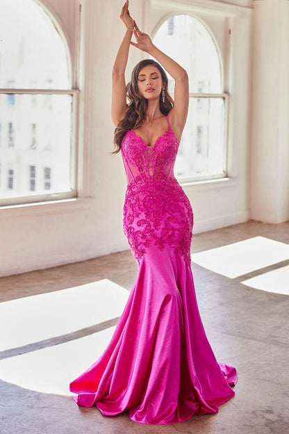 Satin Glitter & Lace Mermaid Gown by Cinderella Divine CDS470 - Specia Ariststyles Satin Glitter & Lace Mermaid Gown by Cinderella Divine CDS470 - Specia Ariststyles