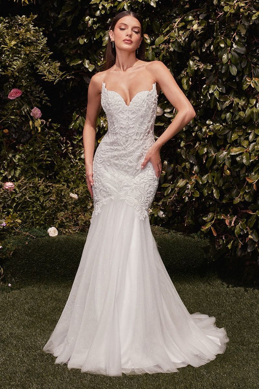 Embellished Strapless Mermaid Wedding Gown by Cinderella Divine CDS482W