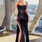 Strapless Lace & Satin Leg Slit Gown by Cinderella Divine CDS489 - Special Occasion