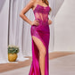 Strapless Lace & Satin Leg Slit Gown by Cinderella Divine CDS489 - Special Occasion