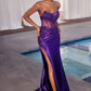 Strapless Lace & Satin Leg Slit Gown by Cinderella Divine CDS489 - Special Occasion