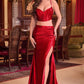 Two Piece Satin Fitted Gown by Cinderella Divine CDS493 - Special Occasion