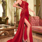 Satin Scoop Neckline Leg Slit Gown by Cinderella Divine CDS496 - Special Occasion
