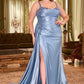 Fitted Satin Scoop Neckline Gown by Cinderella Divine CDS496C - Curves