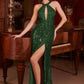 Sequin Halter Neckline Leg Slit Gown by Cinderella Divine CDS497 - Special Occasion