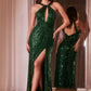 Sequin Halter Neckline Leg Slit Gown by Cinderella Divine CDS497 - Special Occasion