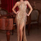Sequin Halter Neckline Leg Slit Gown by Cinderella Divine CDS497 - Special Occasion