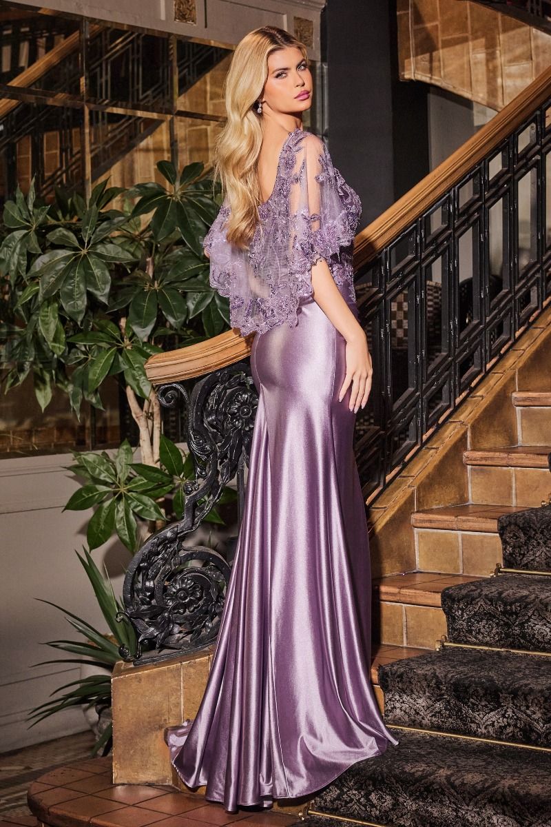 Satin Sheath Leg Slit Gown by Cinderella Divine CDS499 - Special Occasion/Curves