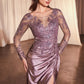 Satin Illusion Neckline Leg Slit Gown by Cinderella Divine CDS505 - Special Occasion/Curves