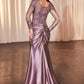 Satin Illusion Neckline Leg Slit Gown by Cinderella Divine CDS505 - Special Occasion/Curves