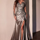 Satin Illusion Neckline Leg Slit Gown by Cinderella Divine CDS505 - Special Occasion/Curves