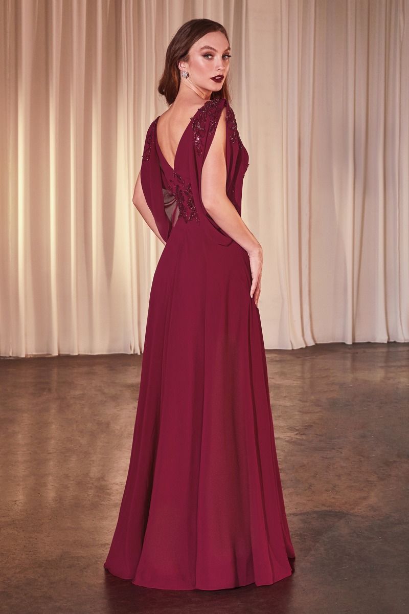 Embellished V-Neckline A-Line Gown by Cinderella Divine CDS508 - Special Occasion/Curves