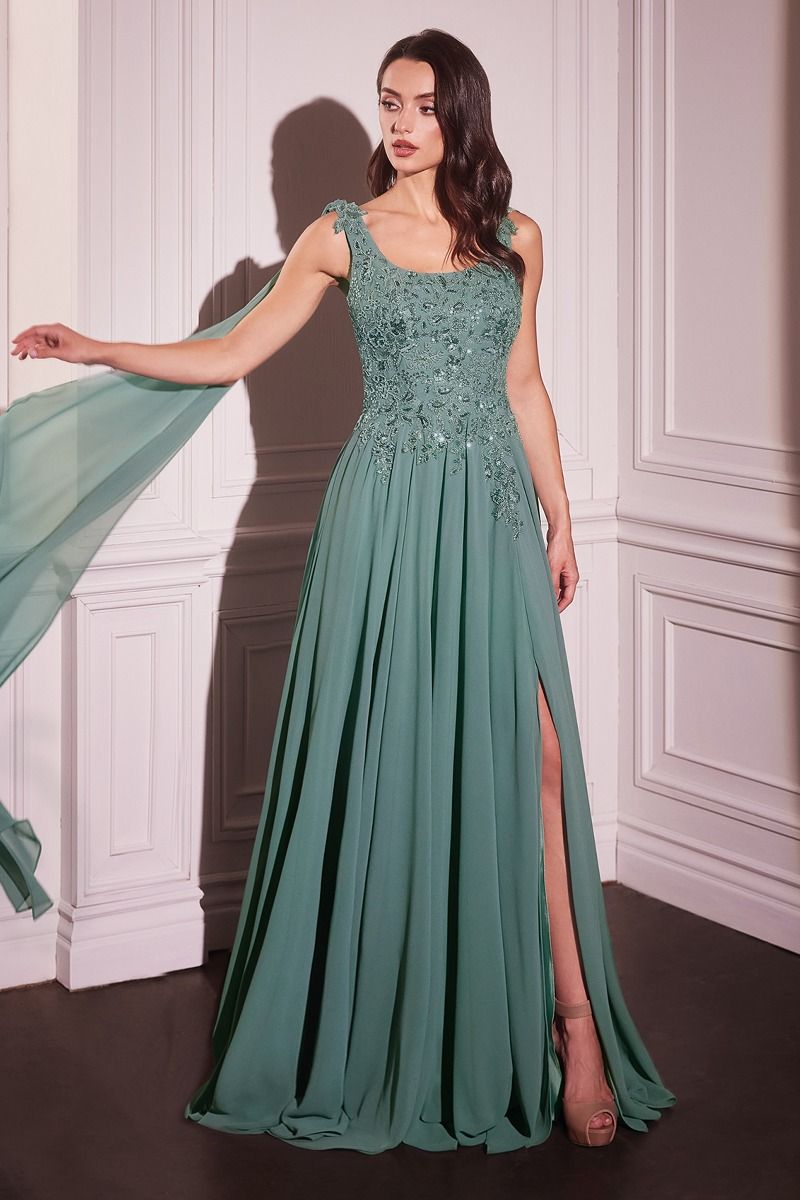 Chiffon Scoop Neckline A-Line Gown By Ladivine CDS509 - Women Evening Formal Gown - Special Occasion