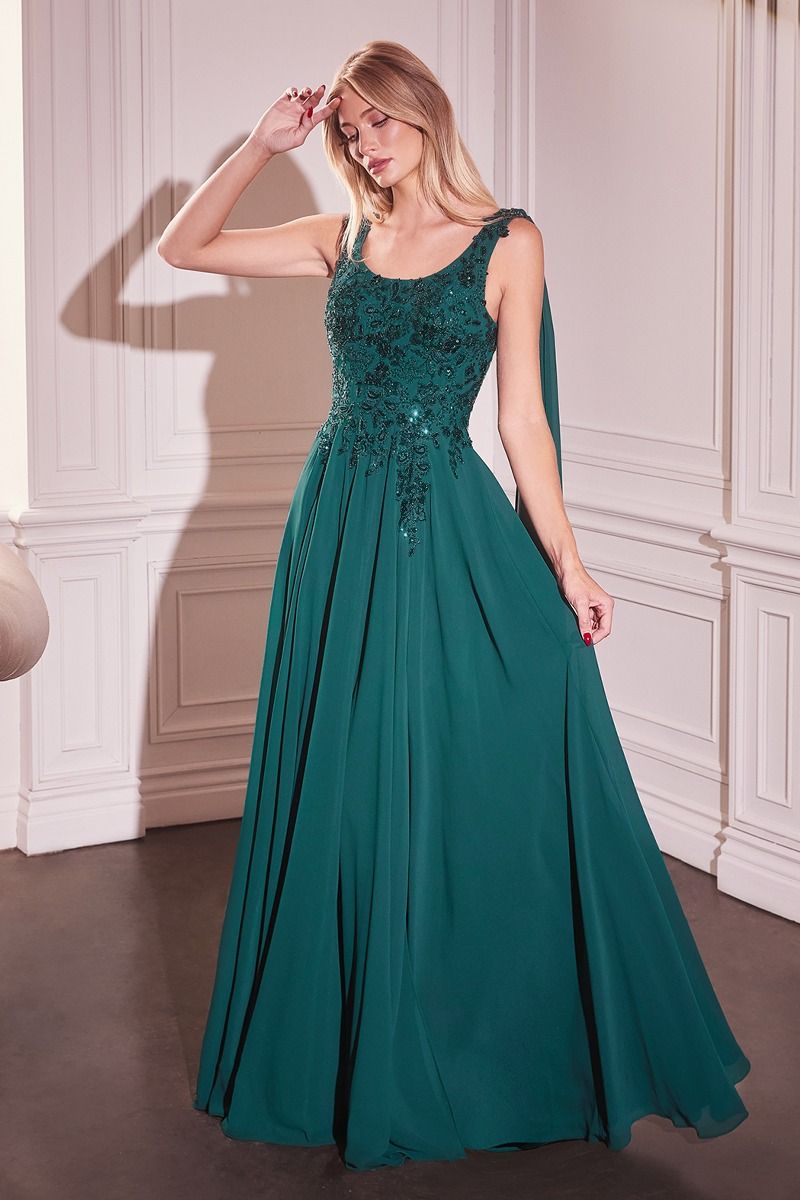 Chiffon Scoop Neckline A-Line Gown By Ladivine CDS509 - Women Evening Formal Gown - Special Occasion