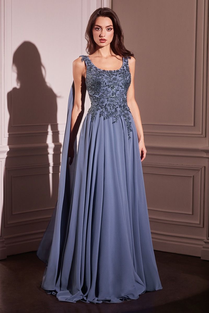 Chiffon Scoop Neckline A-Line Gown By Ladivine CDS509 - Women Evening Formal Gown - Special Occasion