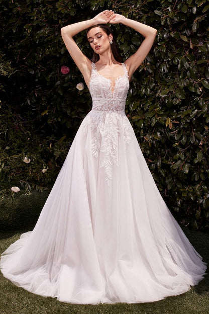 High Illusion Neckline Layered Tulle Bridal Gown by Cinderella Divine CDS511W - Special Occasion