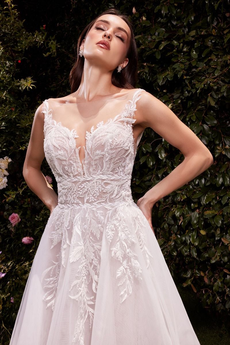 High Illusion Neckline Layered Tulle Bridal Gown by Cinderella Divine –  Ariststyles