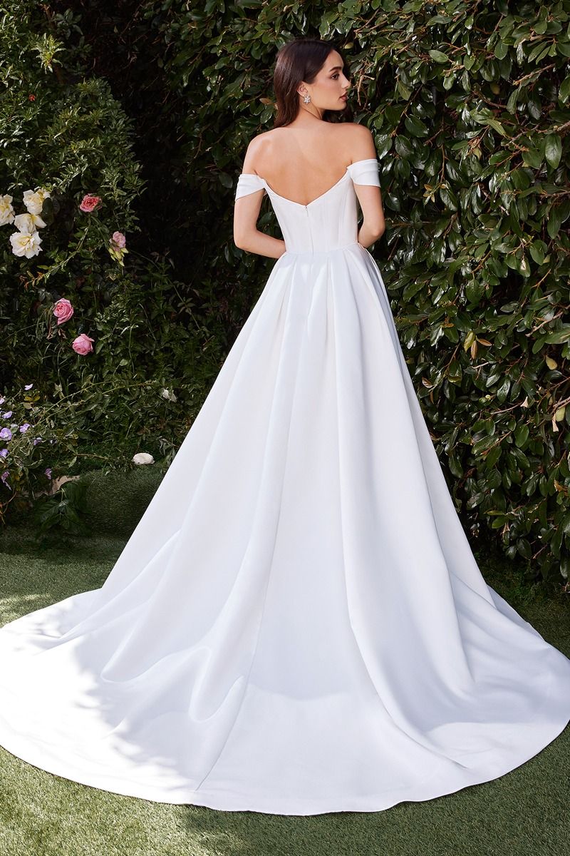 Soft Satin Off The Shoulder Dress by Cinderella Divine CDS513W – Ariststyles