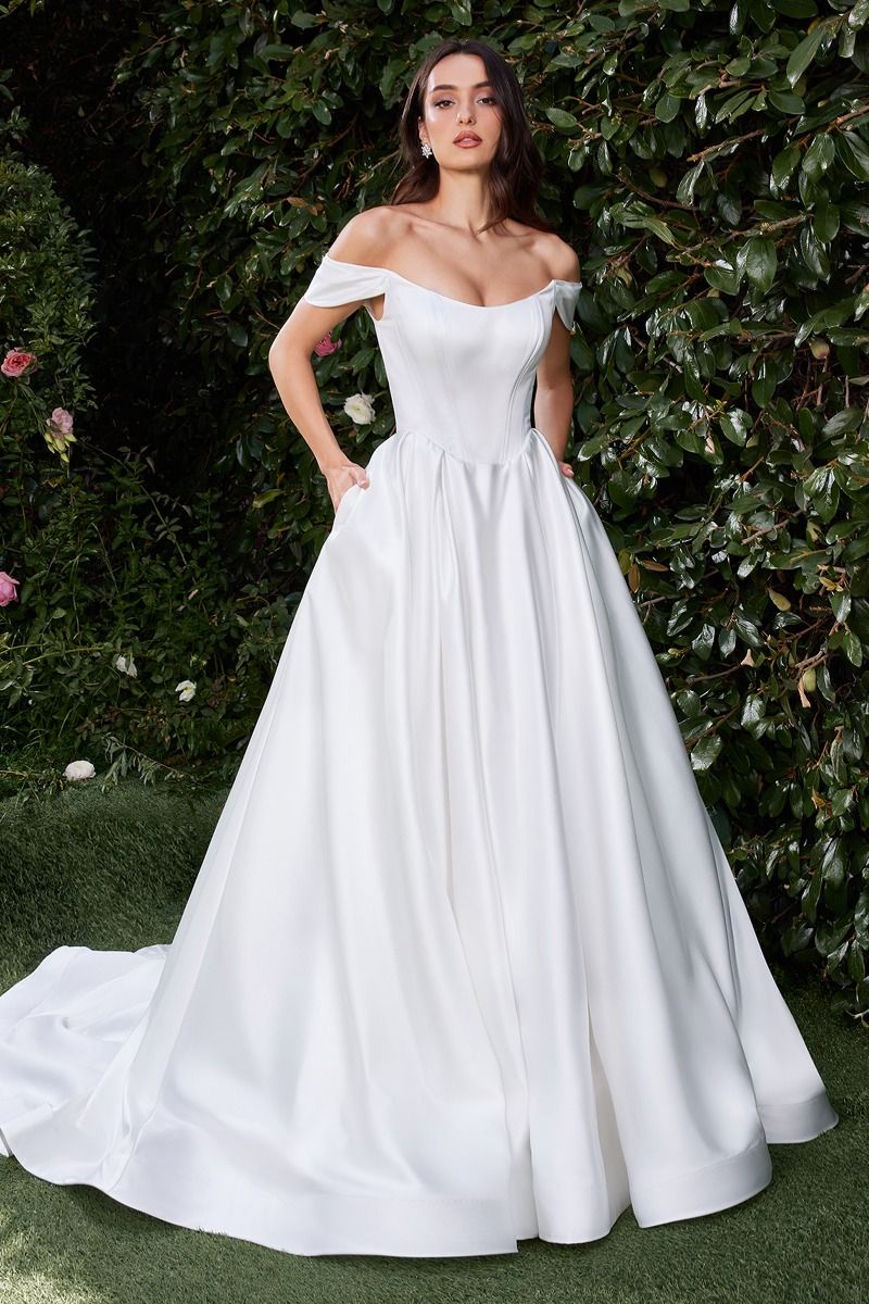cinderella white dress Soft Satin Off The Shoulder Dress by Cinderella Divine CDS513W